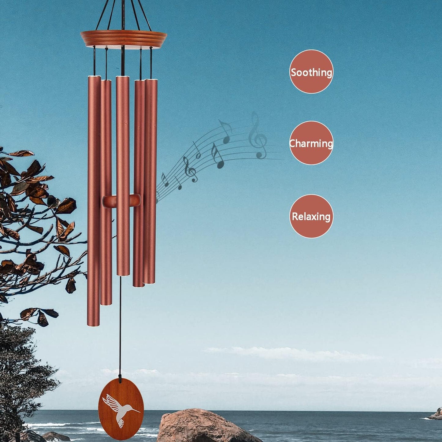 Hummingbird Outdoor Wind Chimes - 33" Tall, Tuned Melody, Memorial Gift for Mom/Grandma, Weather-Resistant, Perfect Decoration for Patio, Garden, Yard & Indoors