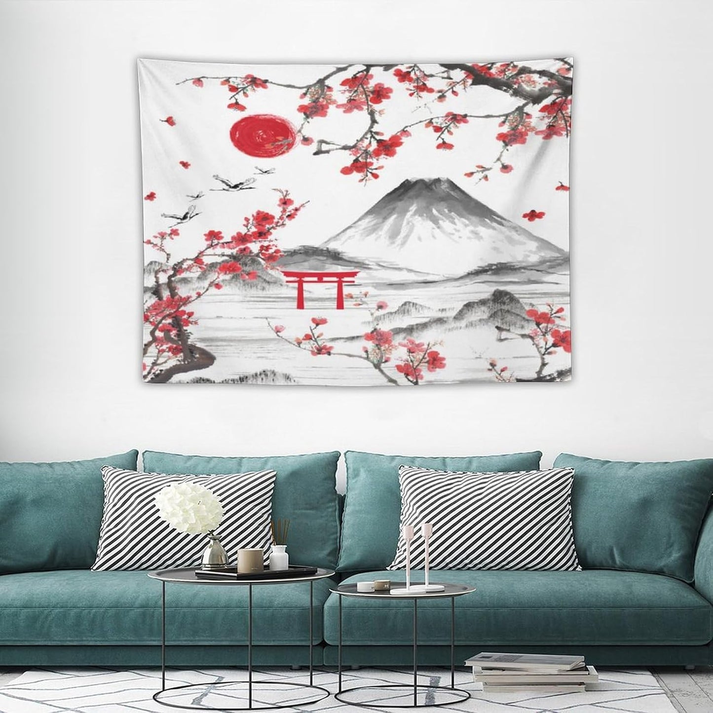 Red Cherry Blossoms Tapestry, Japanese Fuji Mountain Tapestry, Asian Japanese Wall Tapestry, Nature Landscape Tapestries for Bedroom Living Room Decor 40"x30"