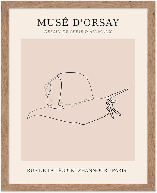 Poster Master Vintage Poster - Retro One Line Snail Drawing Print - Snail Line Art - Minimal Gift for Men, Women, Animal Lover - Abstract Wall Decor for Home, Office, 16x20 Beige Framed