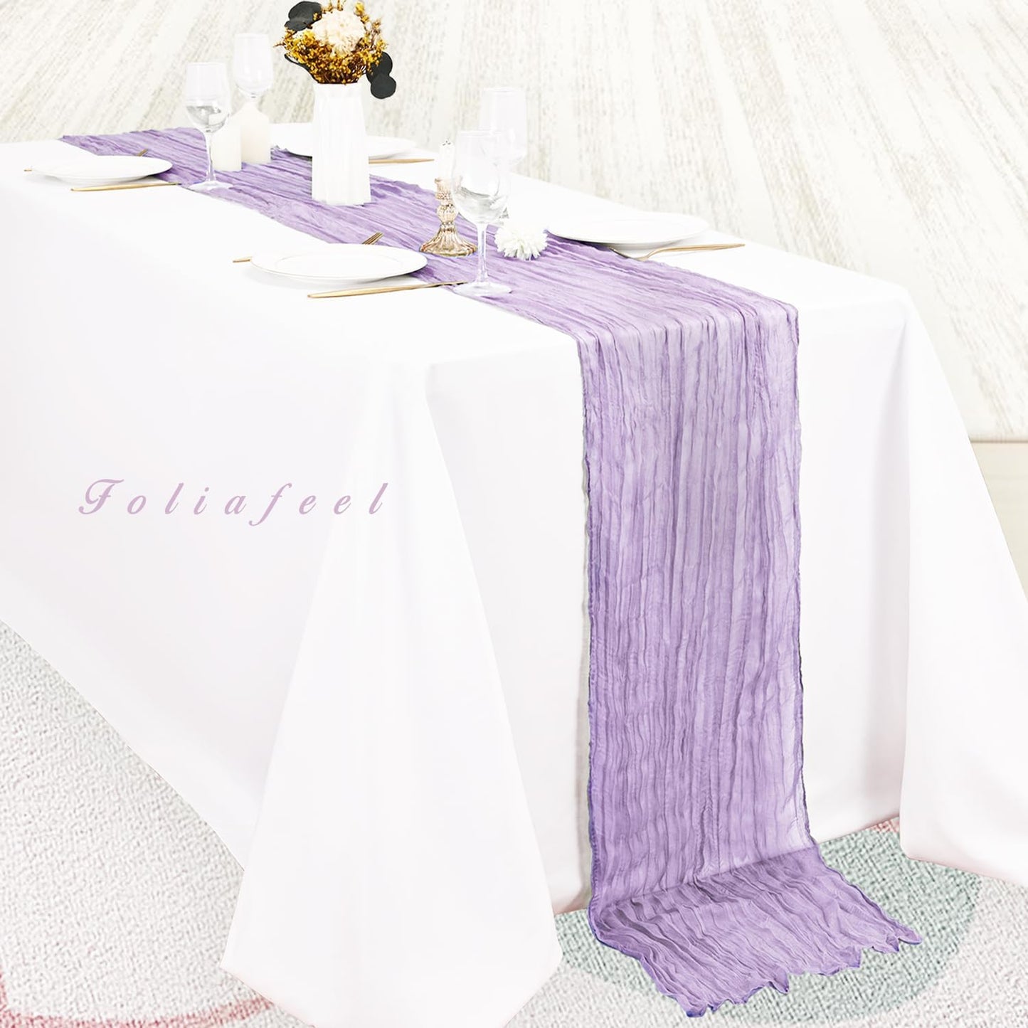 6 Pack Lilac Cheesecloth Table Runner 10FT Rustic Gauze Cheese Cloth Table Runner for Wedding 20 x 120 Inch Long Bridal Baby Shower Table Decor Boho Fabric Sheer Birthday Party Table Decorations