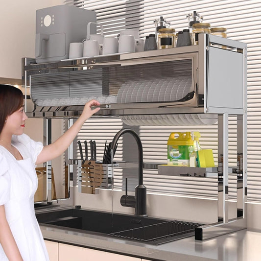 Home Furnishing Dish Rack Over Sink Stainless Steel Over The Sink Dish Drainer Drying Rack Space Kitchen Sink Rack Multifunctional countertop Dish Storage Rack Sink(Metallic,65cm/25.6in)