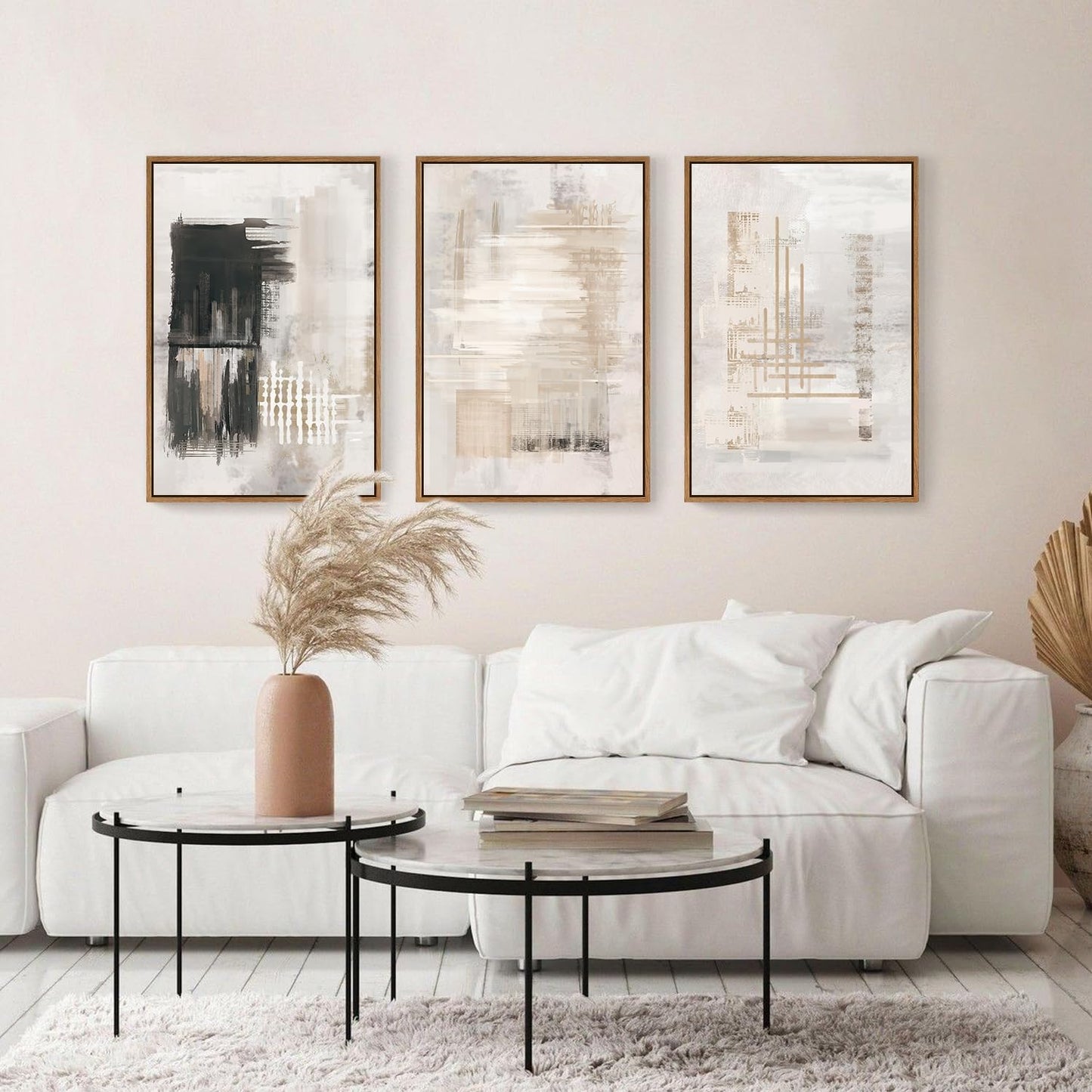 HPINUB Modern Abstract Canvas Art Prints, Black and White, 24"x36", 3-Pack, Neutral, Bedroom, Living Room, Office, Bathroom, Dining Room