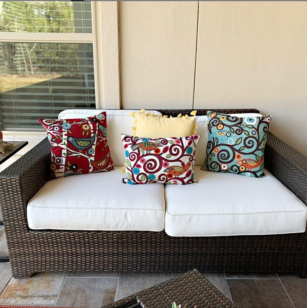 Lumbar Klimt Modern Pillow Cover | Cream, Multicolor Tree of Life, Birds, Floral Suzani Floral Pattern | 14" x 20" | 1 Count