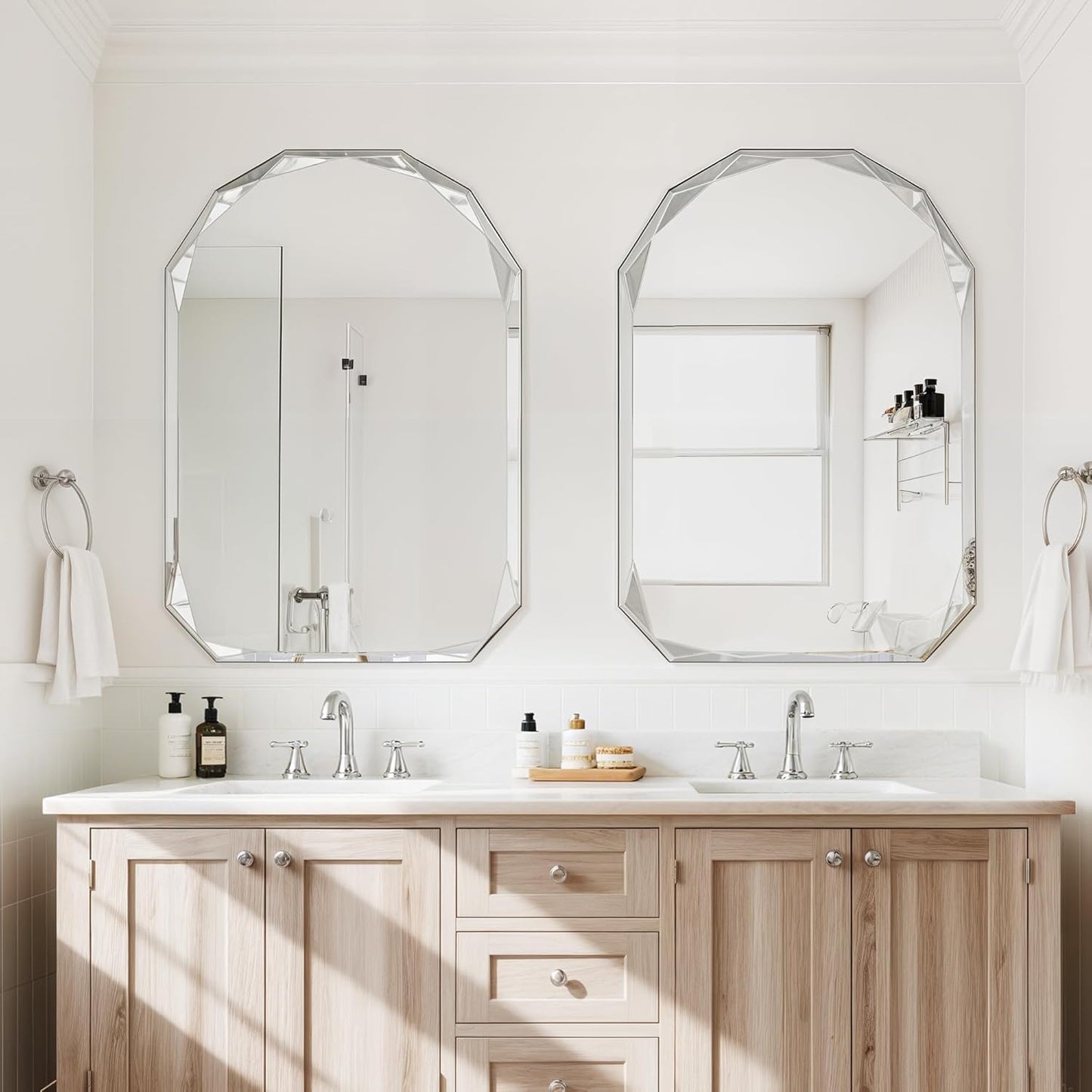 Bathroom Mirror for Wall, 20" x 30" Arched Mirror, Bathroom Vanity Mirrors, Beveled Edge Frameless Wall Mount Vanity Mirror, Wall Mirror Decorative, Irregular Beveled Edge Mirror