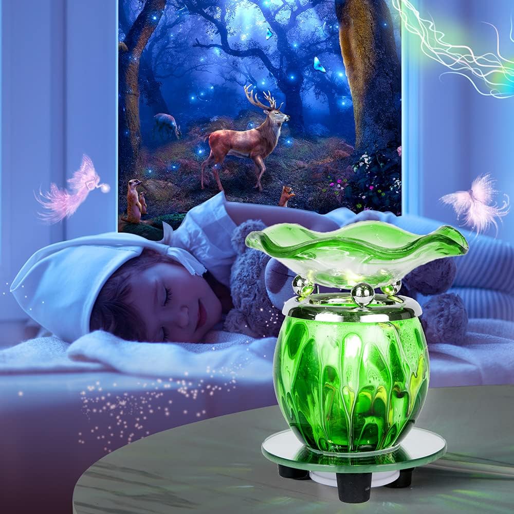 HUNANBANG 3 in 1 Electric Oil Warmer Scented Wax Warmer Wax Melt Warmer Melter Fragrance Wax Burner(LW-Green2)