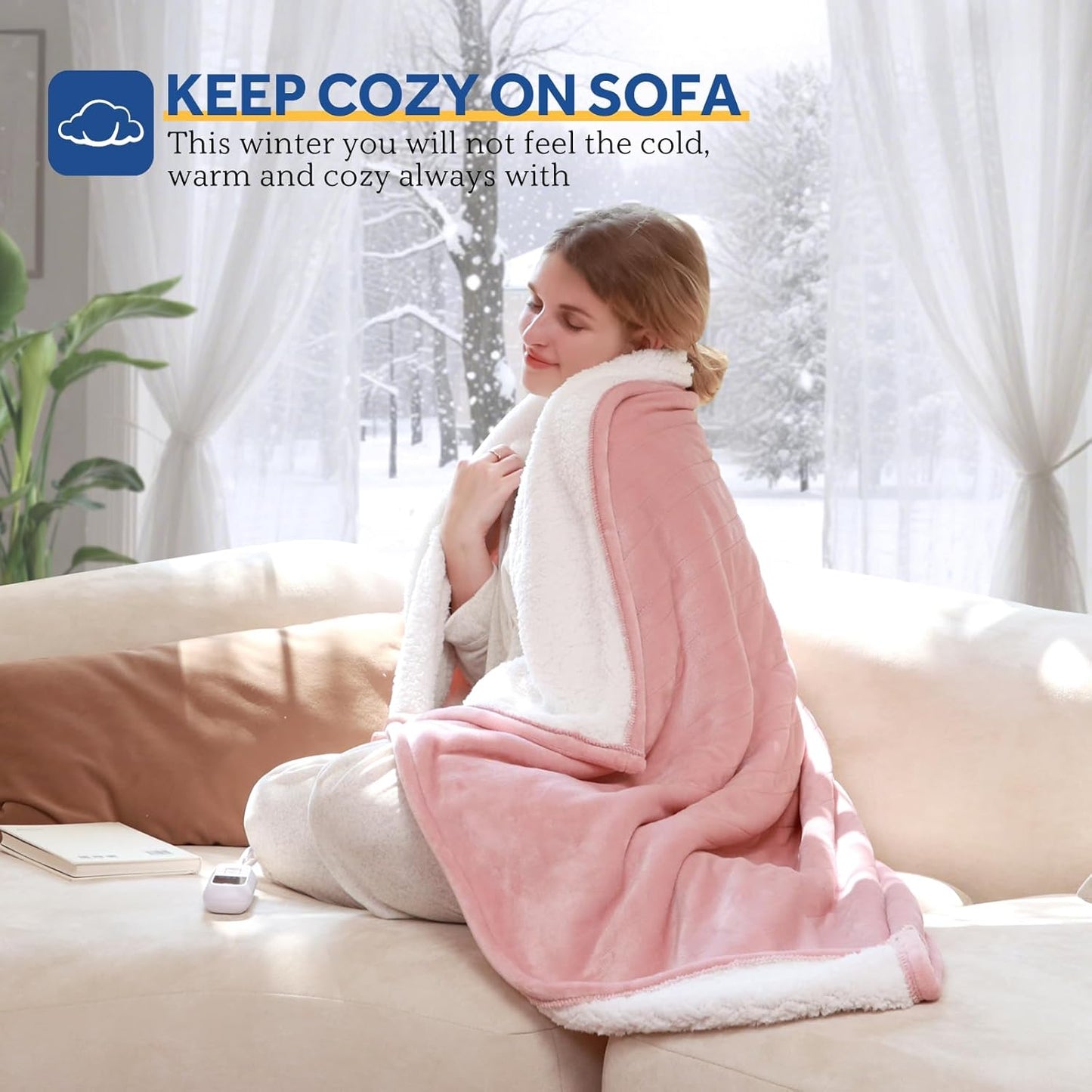 Sealy Electric Blanket Throw Size 50"*60",Super Cozy Flannel to Sherpa Reversible Heated Blanket Throw with 6 Heating Levels & 2-10 Hours Auto Off Overheating Protection Machine Washable,Pink