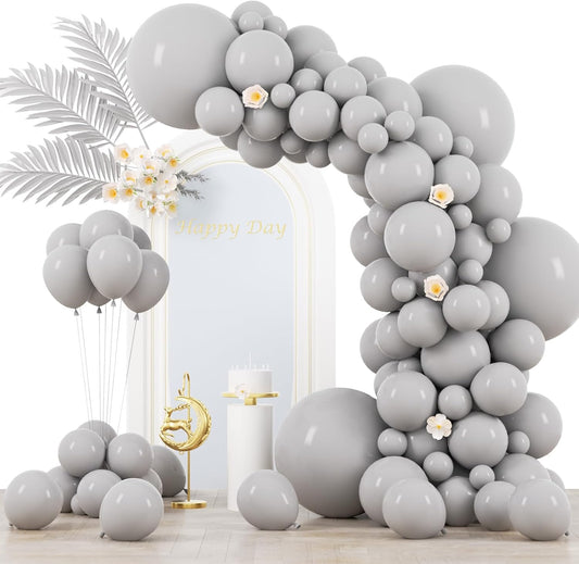 130pcs Gray Balloons Different Sizes 18" 12" 10" 5" Pastel Gray Balloons for Boys Girls Birthday Baby Shower Gender Reveal Wedding Decorations