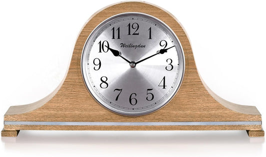 TXL Mantel Clock, Silent Wood Table Clock Battery Operated, Desk Shelf Vintage Clock for Living Room,Home Decor Gift, T20211