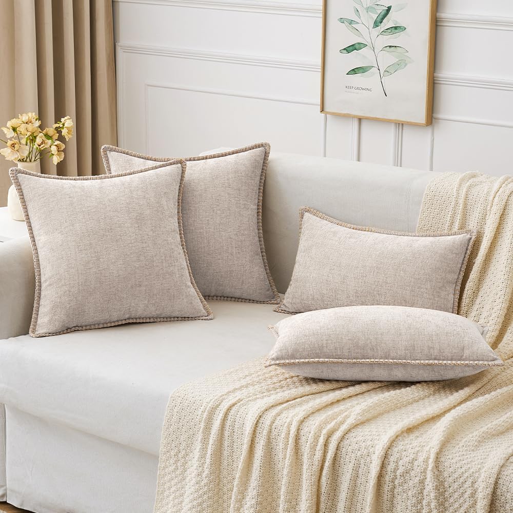 MIULEE Pack of 2 Couch Throw Pillow Covers 20x20 Inch Light Brown Farmhouse Decorative Pillow Covers with Stitched Edge Soft Chenille Solid Dyed Pillow Covers for Sofa Bed Living Room