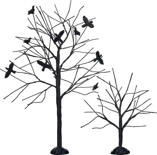 Amyhill 2 Pcs Halloween Village Trees With Black Crows - Artificial Bare Branch Tree Figurine Set for Home Decor and Village Accessories