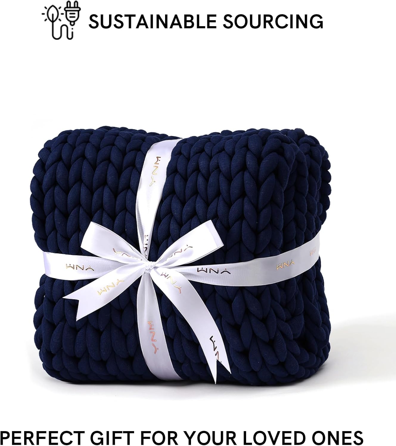 YnM Chunky Throw Blanket, Medium-Weight, Hand Knitted, Skin Friendly, Ventilated and Breathable, Machine Washable, Home Décor Piece for Couch, Sofa and Bed (Indigo Blue, 40x50 Inch)