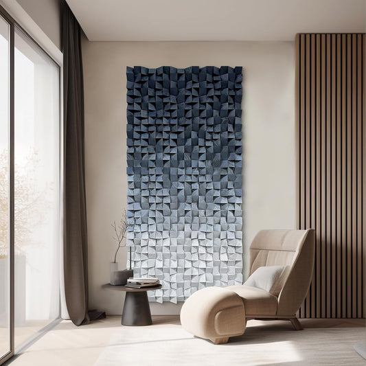 LIUZEYUE - 3D wooden block decoration painting art wall decoration 3D wooden background wall living room bedroom study (blue gray gradient) 27.5"x55.1"