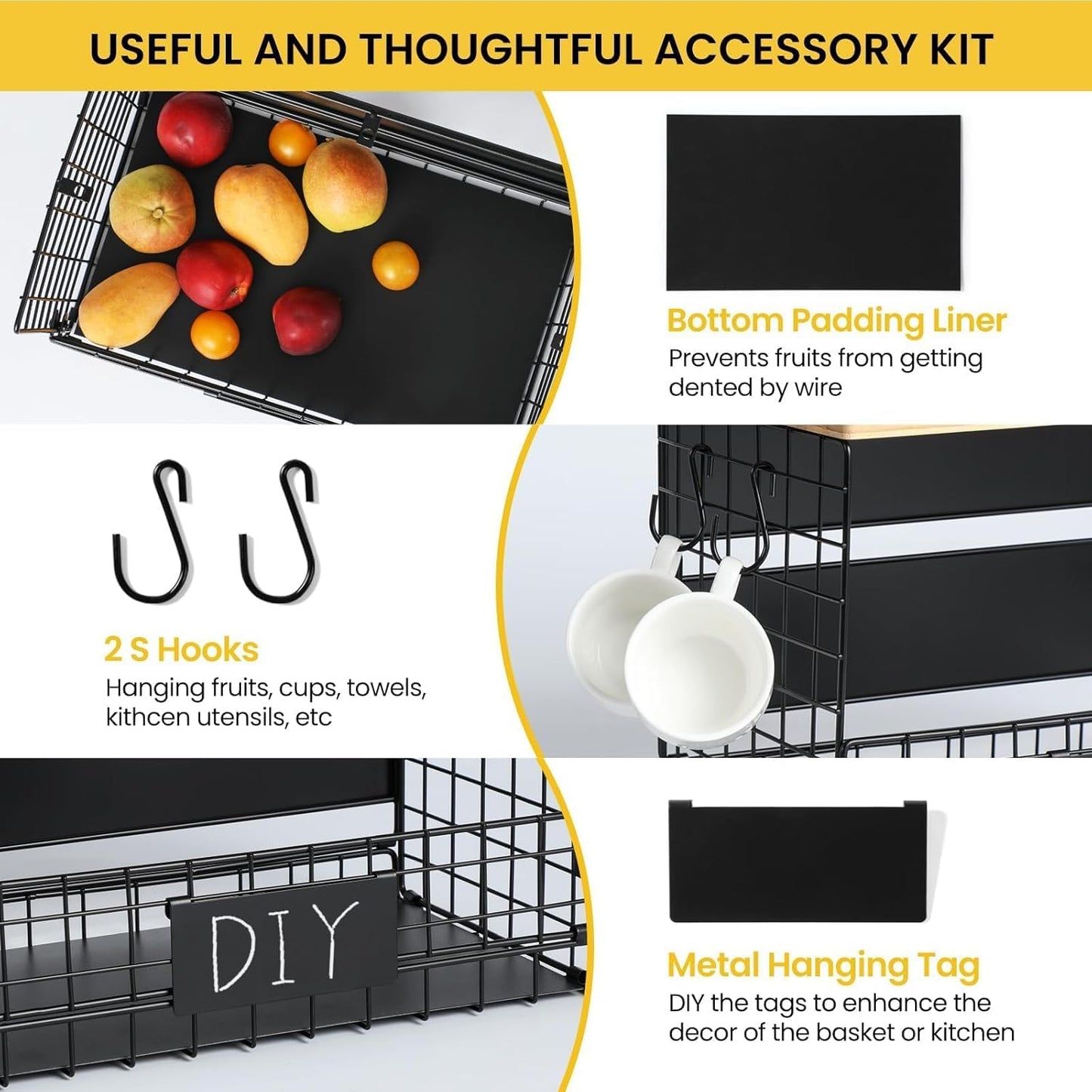 [WIDER Shelf]2 SET Strong Magnetic Shelf Basket for Fridge with Tag & Bamboo Top, XXL Large Magnetic Spice Rack Shelves for Side of Refrigerator, Kitchen Pantry Storage Organizer for Food Fruit Veg