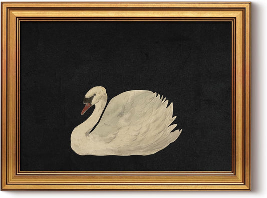 HUARCEY Gold Framed Vintage Wall Art for Living Room, Grace Swan Art Painting Pictures Rustic Animal Bathroom Prints Farmhouse Wall Decor Canvas Swan Shelf Decor for Kitchen Bedroom (Zwaan 12"x16")