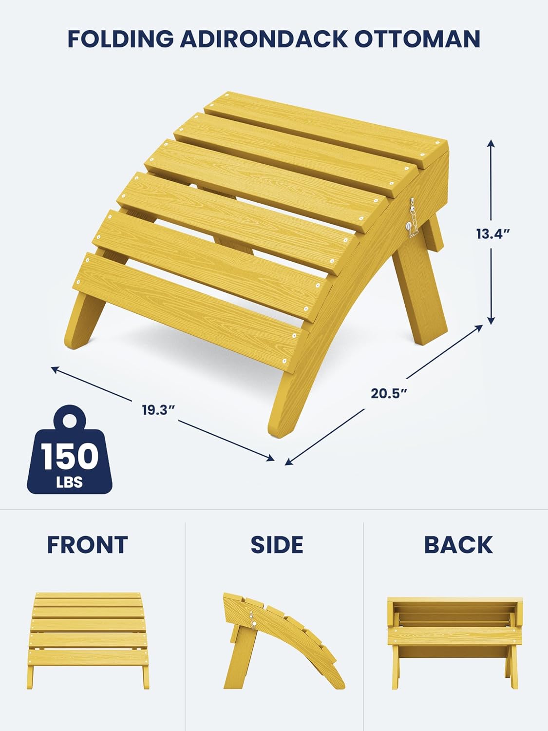 KINGYES Folding Adirondack Ottomans Set of 2 for Adirondack Chair, Yellow