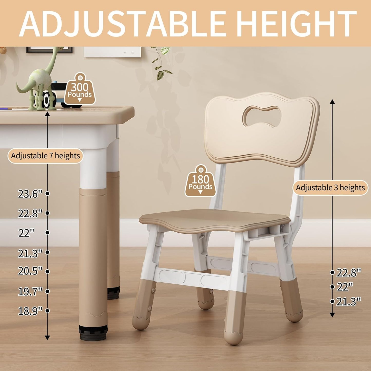 Kid Table and Chairs, Height Adjustable Childrens Table and Chair Set, Kids Tables for Age 2-8, Graffiti Desktop, Table for Kids with 4 Seats, Small Kids Table, Max 300lbs