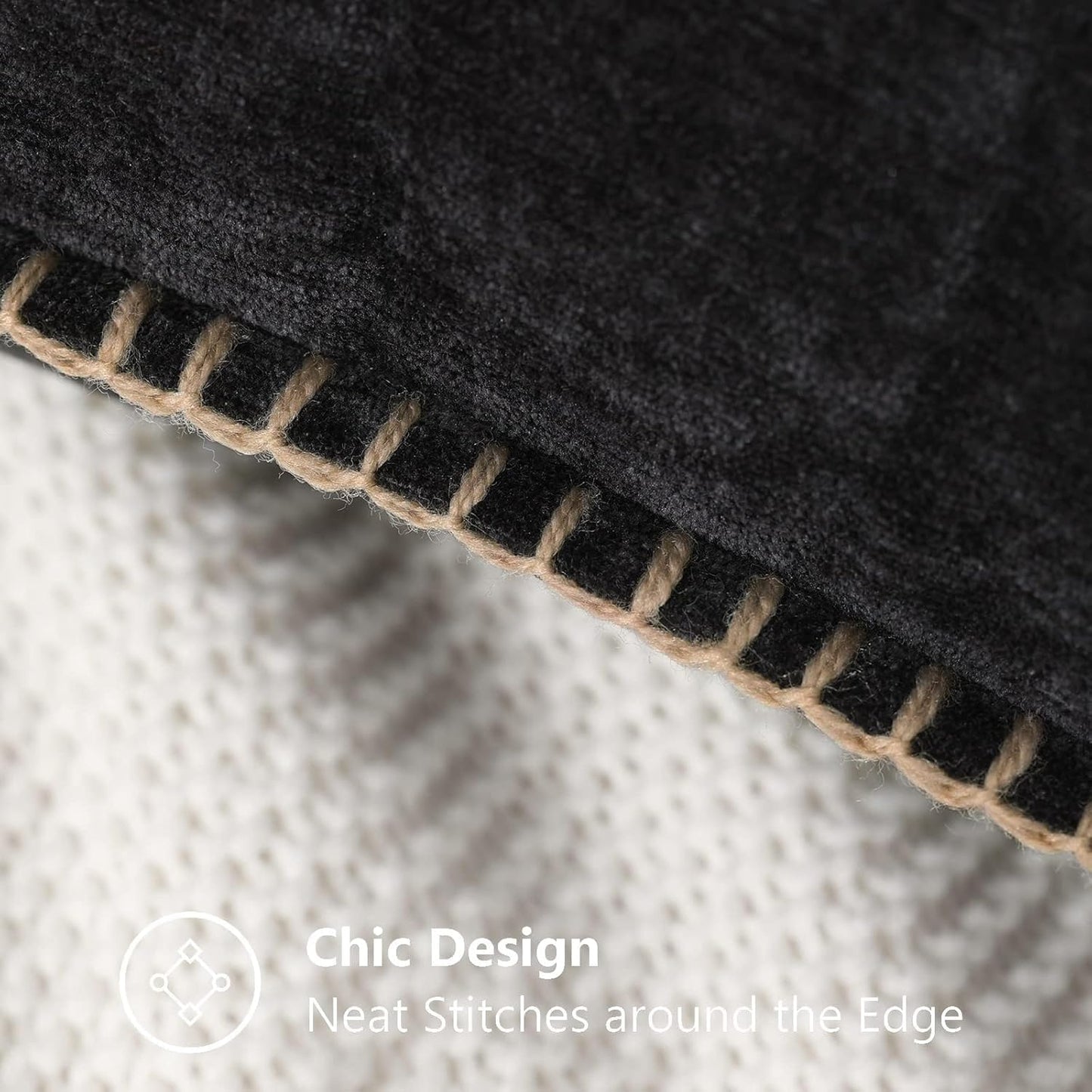 decorUhome Chenille Soft Throw Pillow Covers 26x26 Set of 2, Farmhouse Velvet Neutral Decorative Euro Pillow Covers with Stitched Edge for Couch Sofa Bed Home Decor, Black