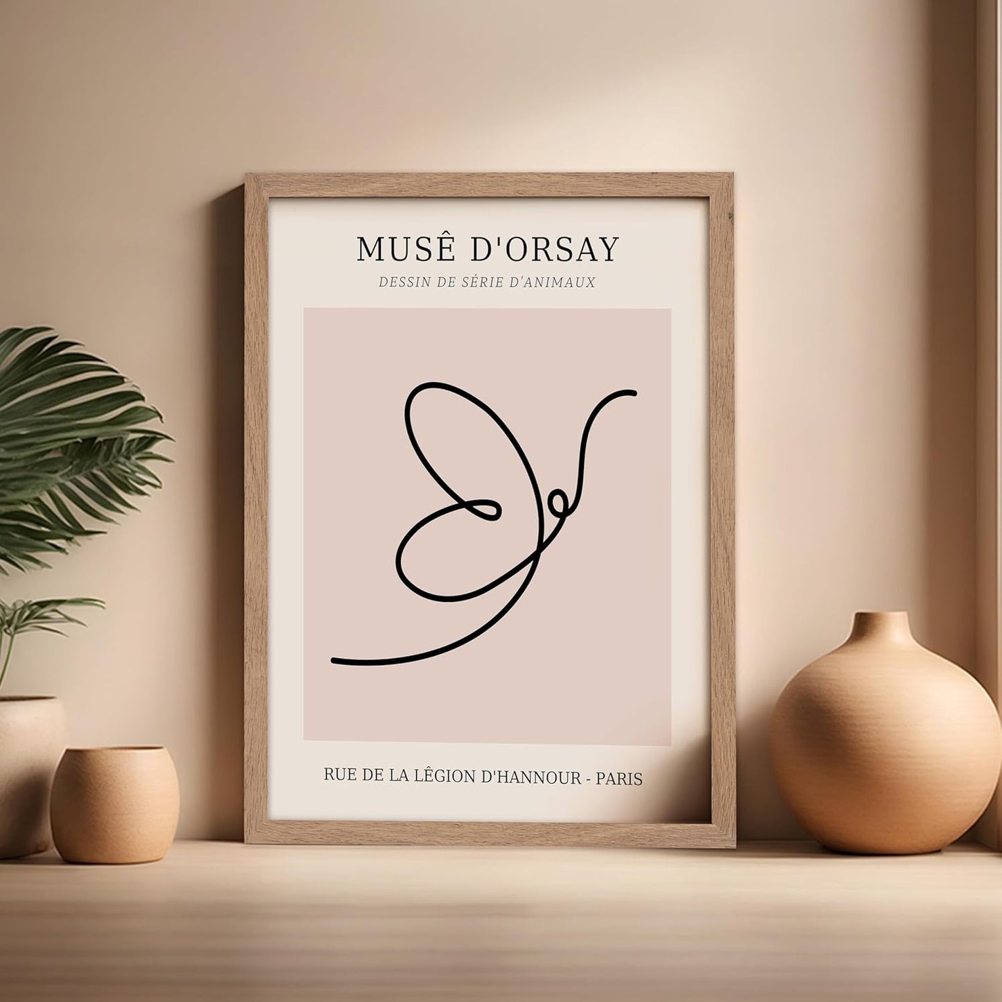 Poster Master Vintage Poster - Retro One Line Butterfly Drawing Print - Butterfly Line Art - Minimal Gift for Him, Her, Animal Lover - Abstract Decor for Home, Office, 16x20 Beige Framed