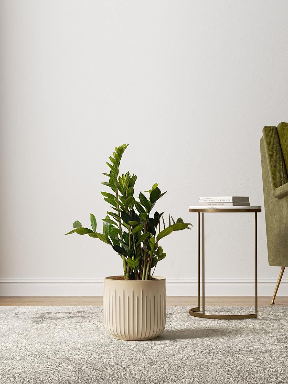 LE TAUCI Fluted Ceramic Planters Set of 3 – 8.3/7 / 5.7 in Cloud Cream Reactive Cylinder Indoor Plant Pots with Drainage Plug & Mesh, Glossy Stoneware Flower Pots for Succulents Herbs