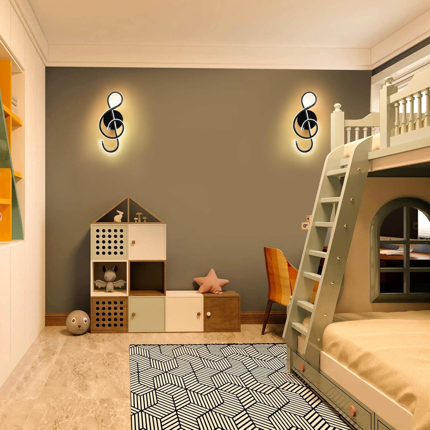 XEYOU 22W Modern Wall Sconce Lighting Indoor LED Creative Wall Light Fixture Music Symbol Art Decoration Wall Lamp for Living Room Bedroom Stair Corridor, Black 3000K