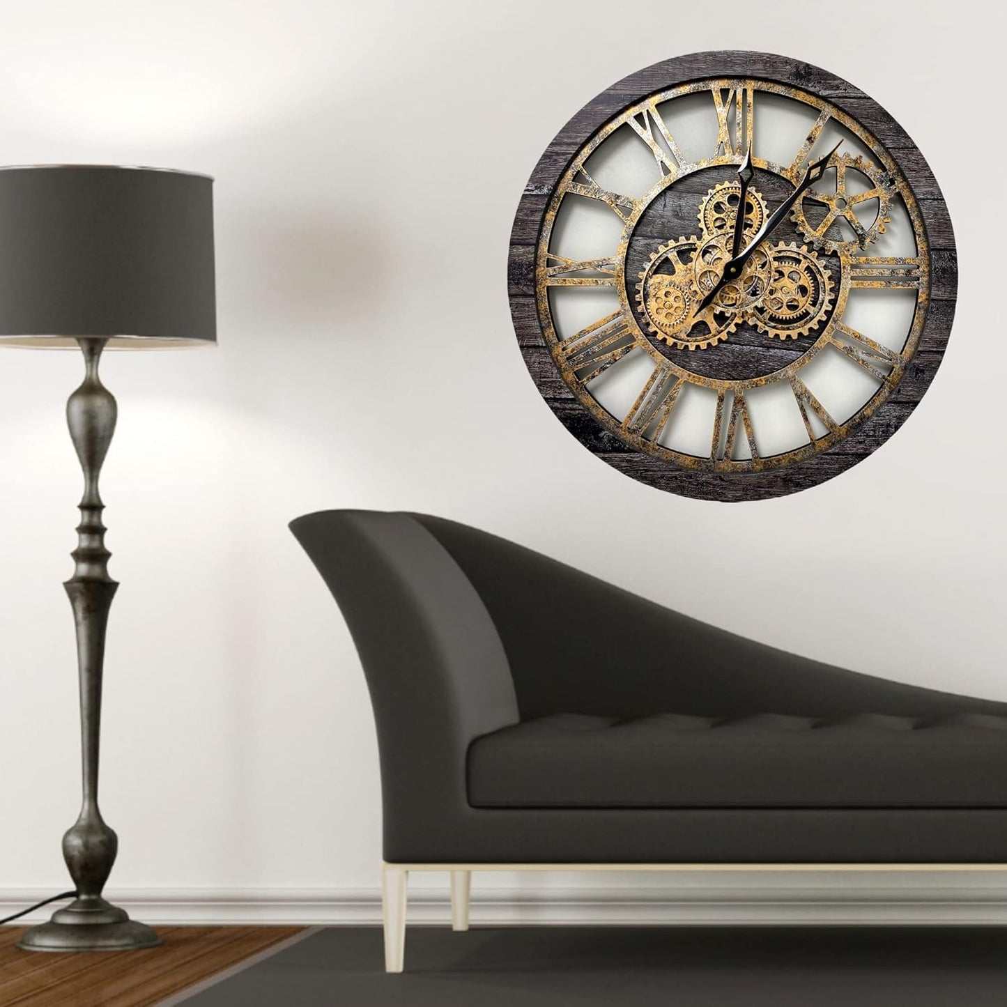 The Gears Clock The Original Real Moving Gear Wall Clock Vintage Industrial Oversized Rustic Farmhouse (24 inch (60cm), Vintage Carbon Grey and Bronze)