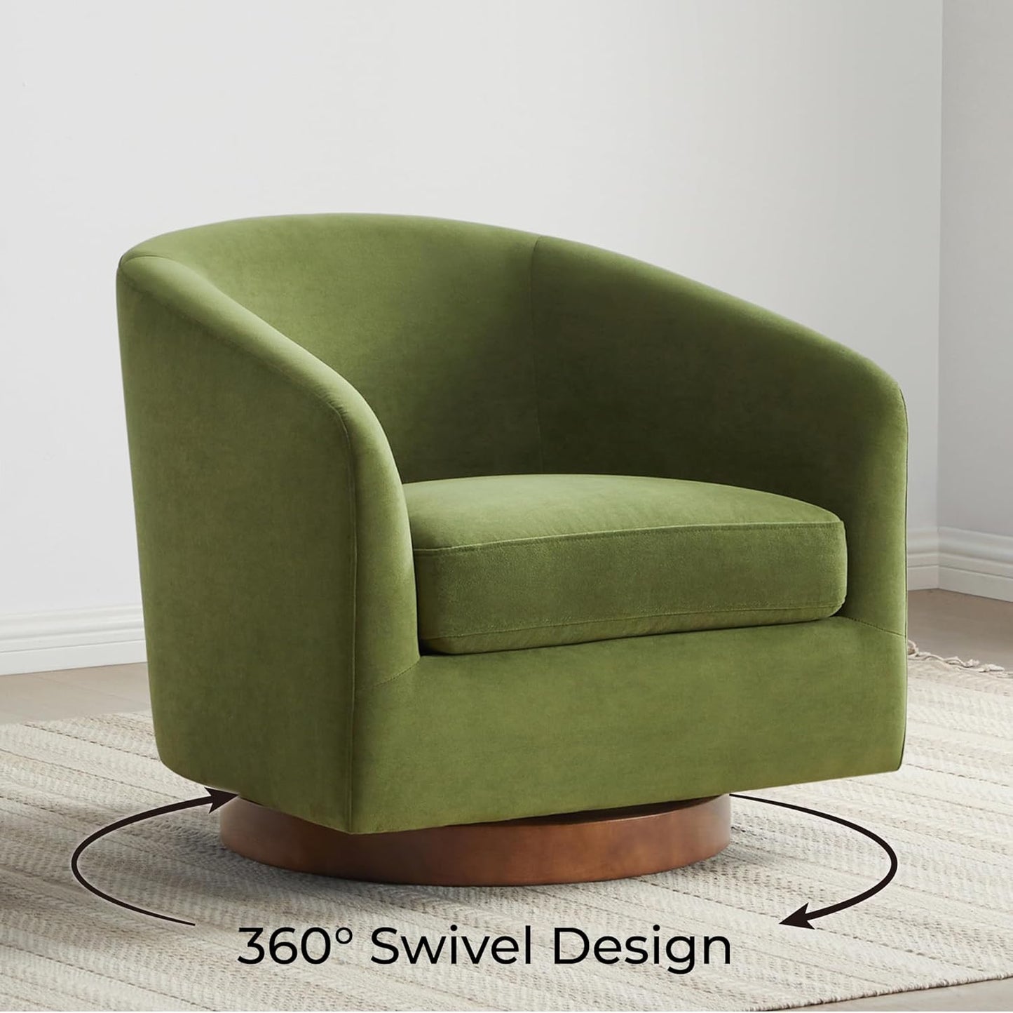CHITA Swivel Accent Chair, FSC Certified Upholstered Velvet Barrel Chair for Living Room, Fully Assembled, Forest Green