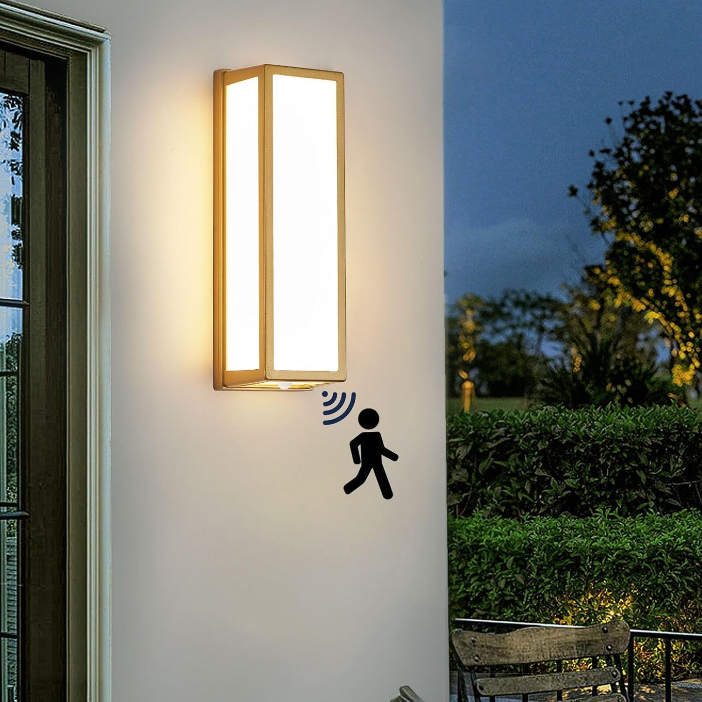 Motion Sensor Outdoor Wall Sconce LED 30W Aluminum - Gold Modern Exterior Light Fixture, 3000K Warm,IP65 Waterproof Rectangular Porch Lighting,for Patio,Garage,Front Door
