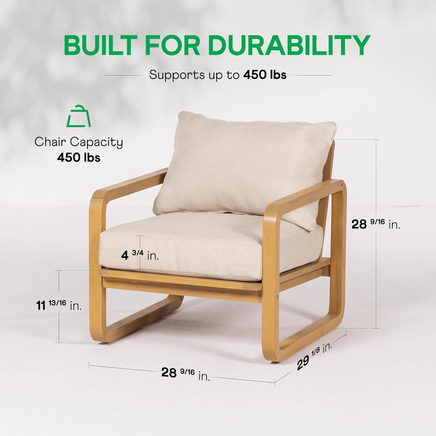 Idzo Ivy Wood Club Chair Set of 2 – Beige Fabric, Outdoor Wooden Armchair Seating with Cushions for Patio, Garden, or Balcony Relaxation