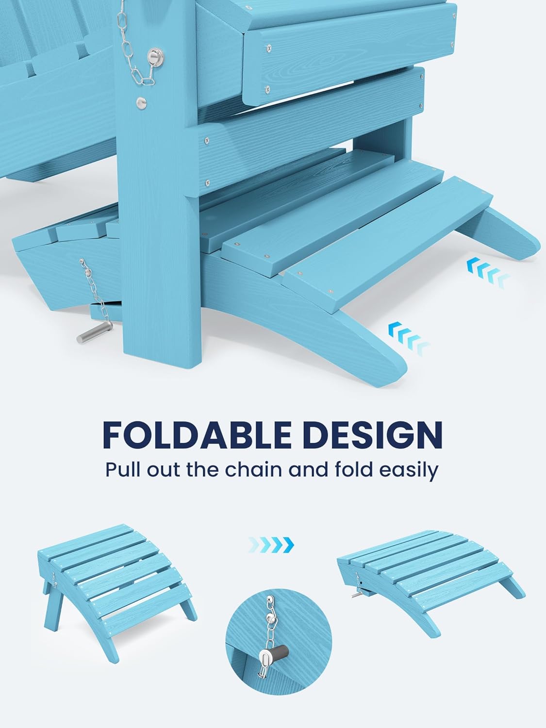 KINGYES Folding Adirondack Ottomans Set of 2 for Adirondack Chair, Light Blue