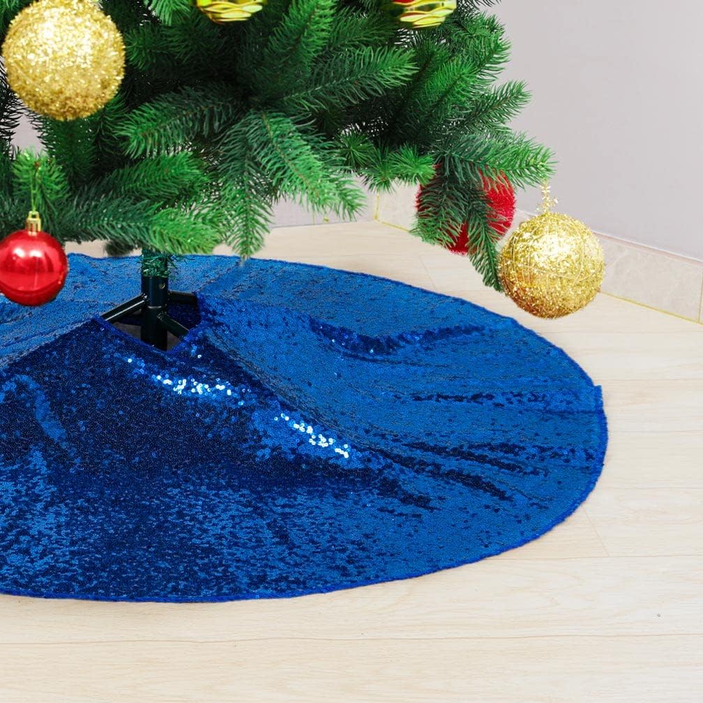 Partisout Sequin Christmas Tree Skirt - Glitter Cotton Colorful Skirt for Halloween (24 in, Royal Blue)