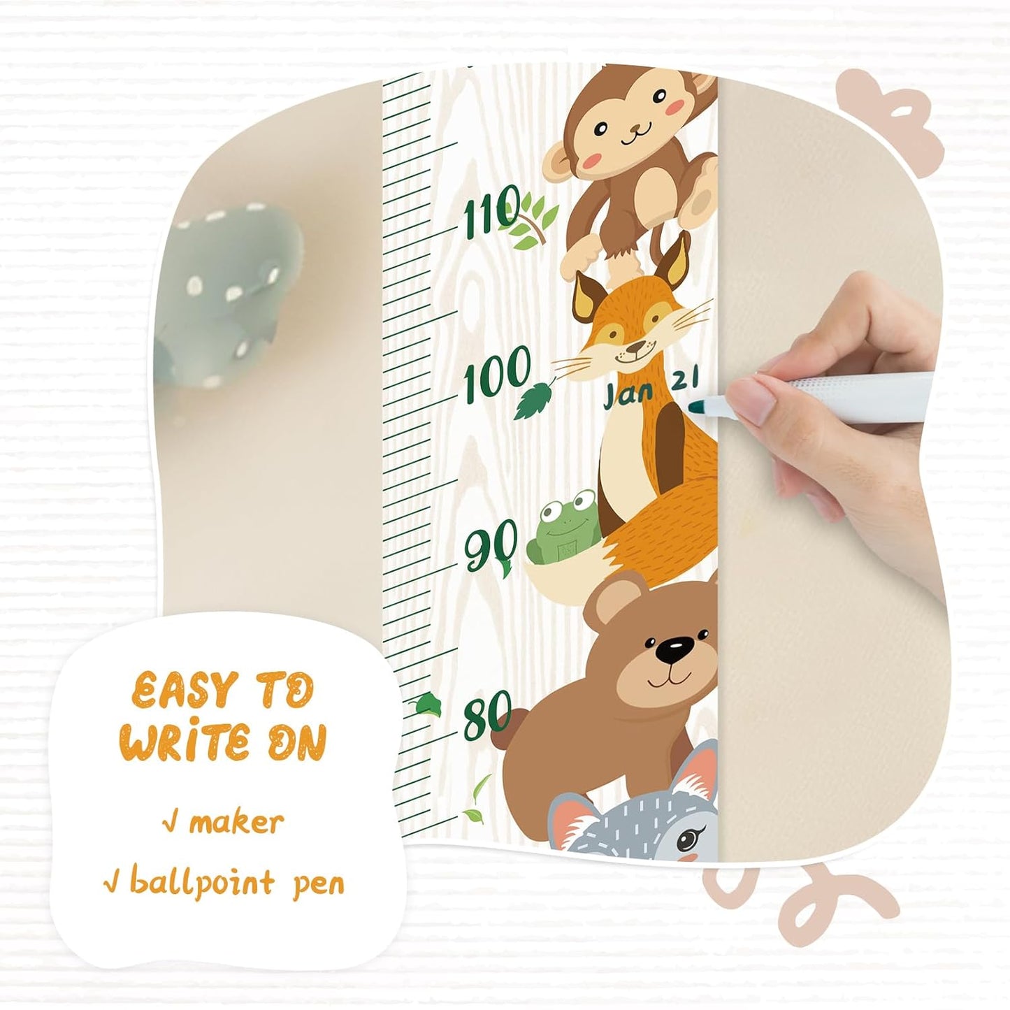 Personalized Name Growth Chart Wall Decor for Kids – Canvas Removable Height Chart Measuring Ruler 59" x 7.9" (Zoo）