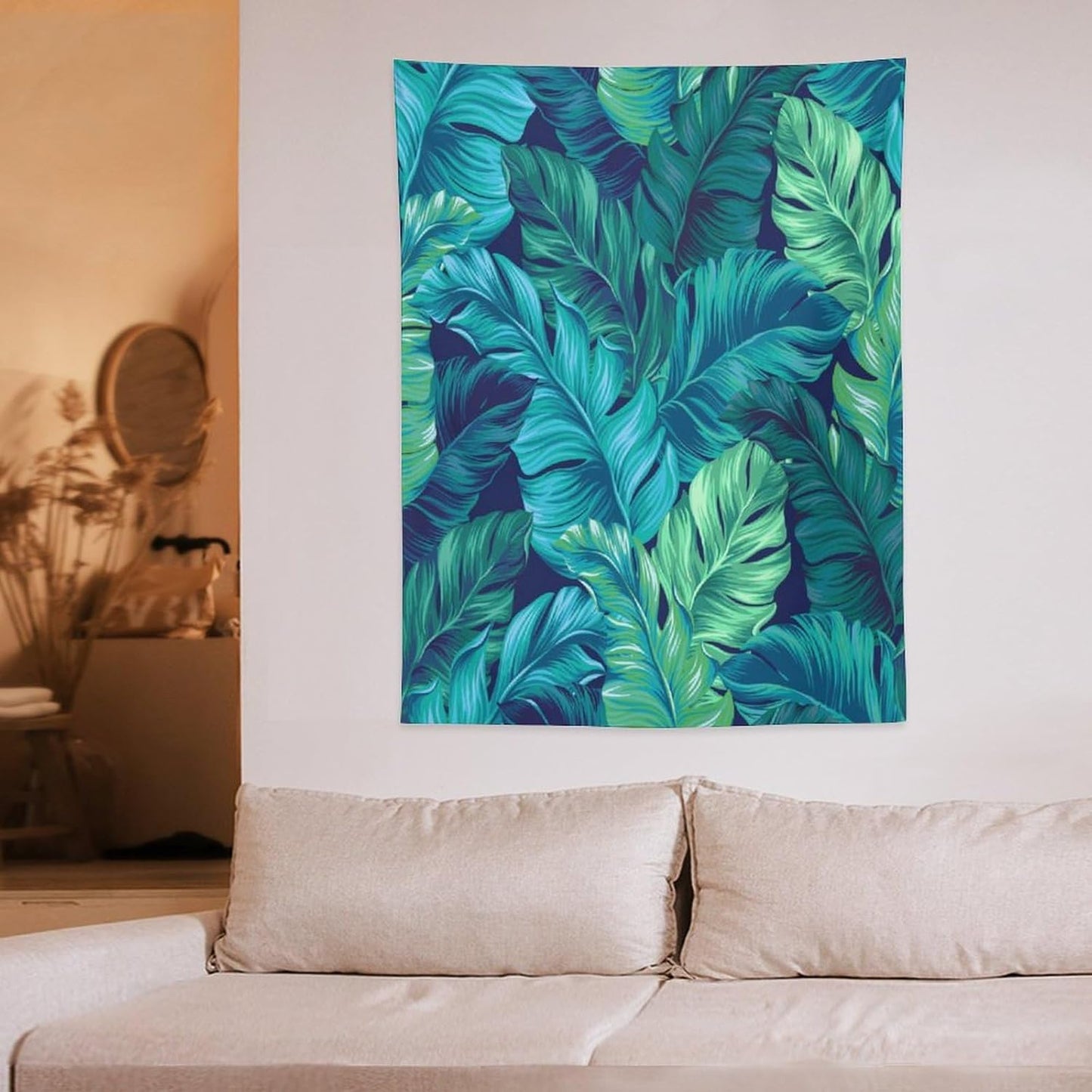 ICMOLYYENLO Tropical Green Plant Tapestry, Green Palm Leaves Natural Landscape Print Wall Tapestry for Bedroom Living Room Dormitory 50x60 Inch