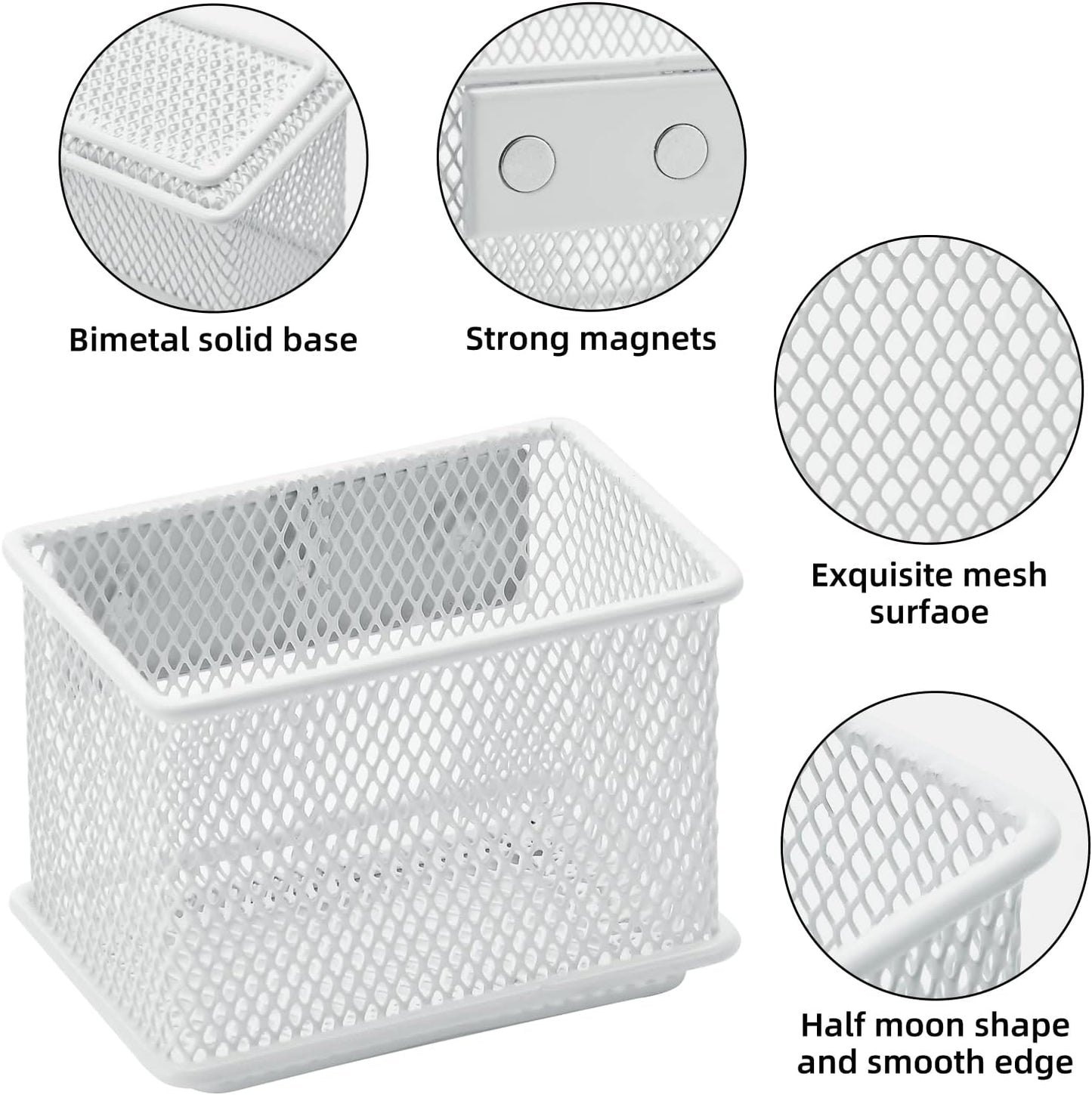 dedoot 2 Pack Pen Holder, 3.45x2.3x2.6inch Magnetic Basket Locker Organizer Metal Mesh Pencil Memo Holder for Whiteboard, Fridge, Desk, Offices,White