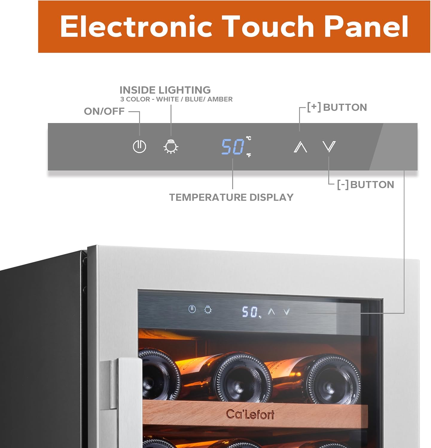 Ca'Lefort 15 Inch Wine Fridge, 33 Bottle Wine Cooler Refrigerator, 40-65°F Wine Refrigerator Glass Door, 3 LED Wine Fridge, Built-in or Freestanding Wine Fridge for Home/Bar/Kitchen (3.0 cu.ft)