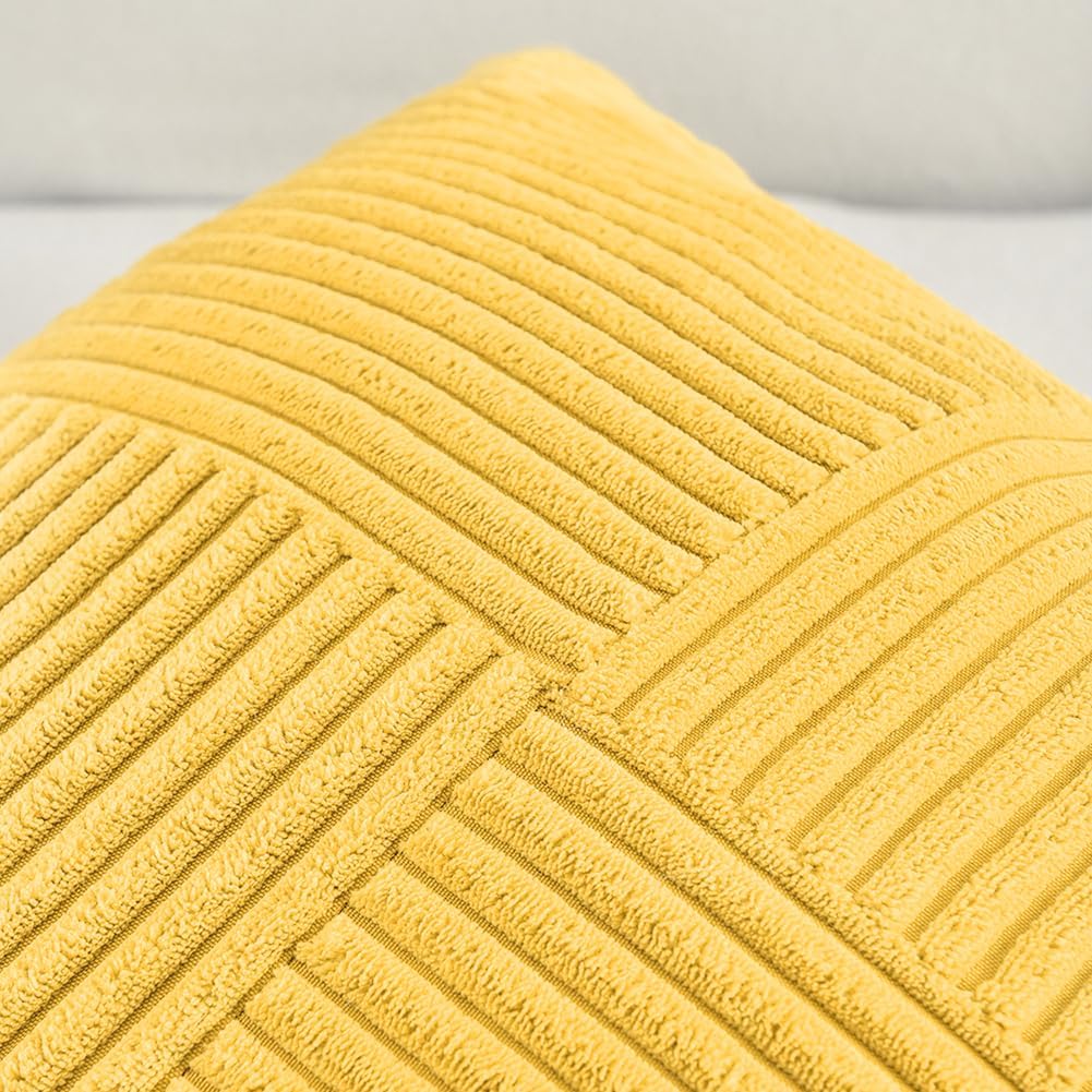 Fancy Homi 2 Packs Yellow Euro Decorative Throw Pillow Covers 26x26 Inch for Couch Bed Sofa, Rustic Farmhouse Boho Home Decor, Soft Corss Corduroy Patchwork Textured Square Cushion Case 66x66 cm