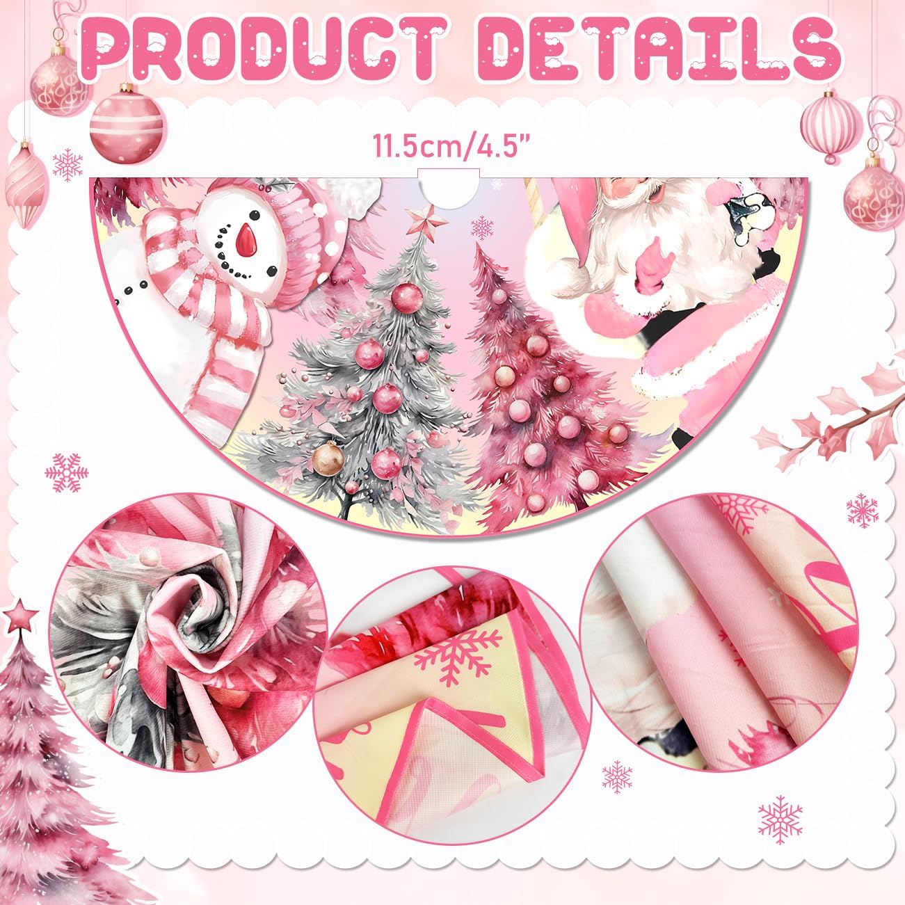 Pink Christmas Tree Skirt 48 Inch Pink Christmas Decorations Merry Christmas Santa Snowman Tree Skirt Mat Christmas Tree Decorations for Xmas Holiday Party Indoor Outdoor