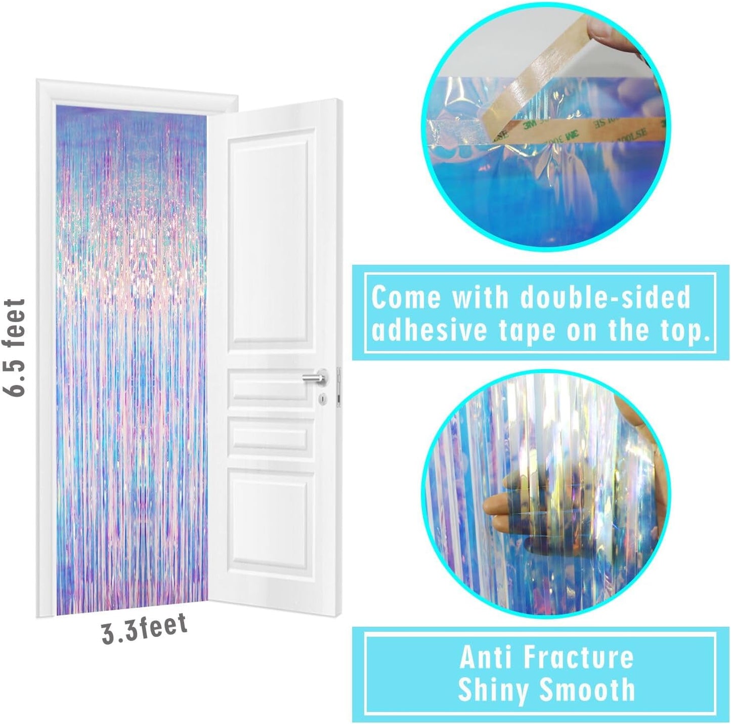 GOER 3.2 ft x 6.5 ft Metallic Tinsel Foil Fringe Curtains Photo Backdrop Party Streamers for Mermaid Birthday Party Decorations(3 Packs,Neon Blue)