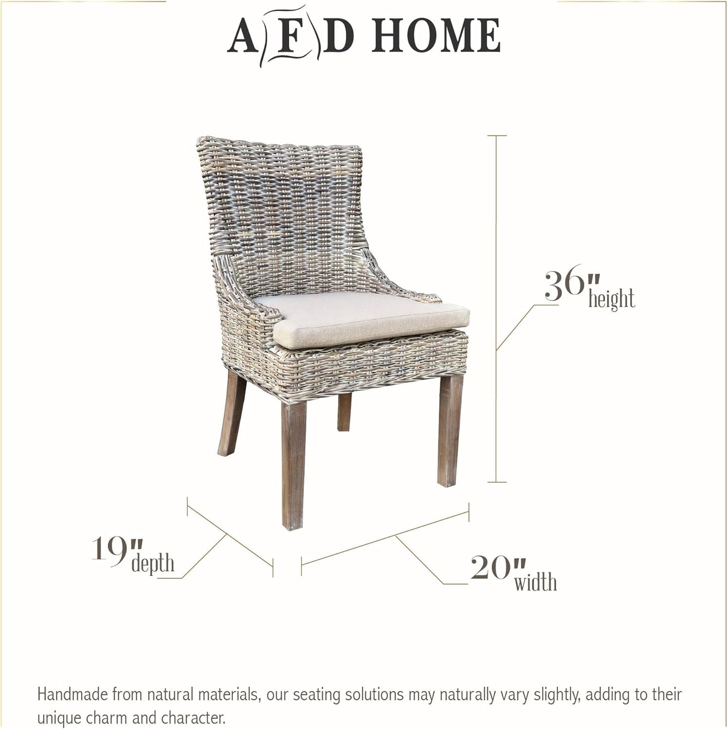 Alfresco Kuba-Weave Wicker Dining Chair, Patio Seating, Savannah Wash, 21.5 Inches x 24 Inches x 36 Inches