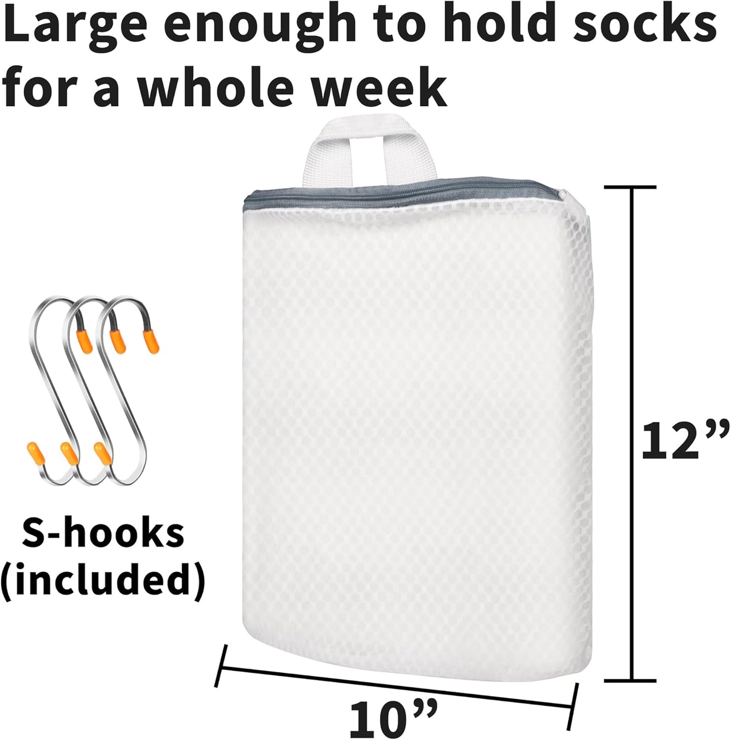 3Pcs Hanging Laundry Bags for Socks with S Hooks, 3 Color Mesh Laundry Bags for Washing Machine