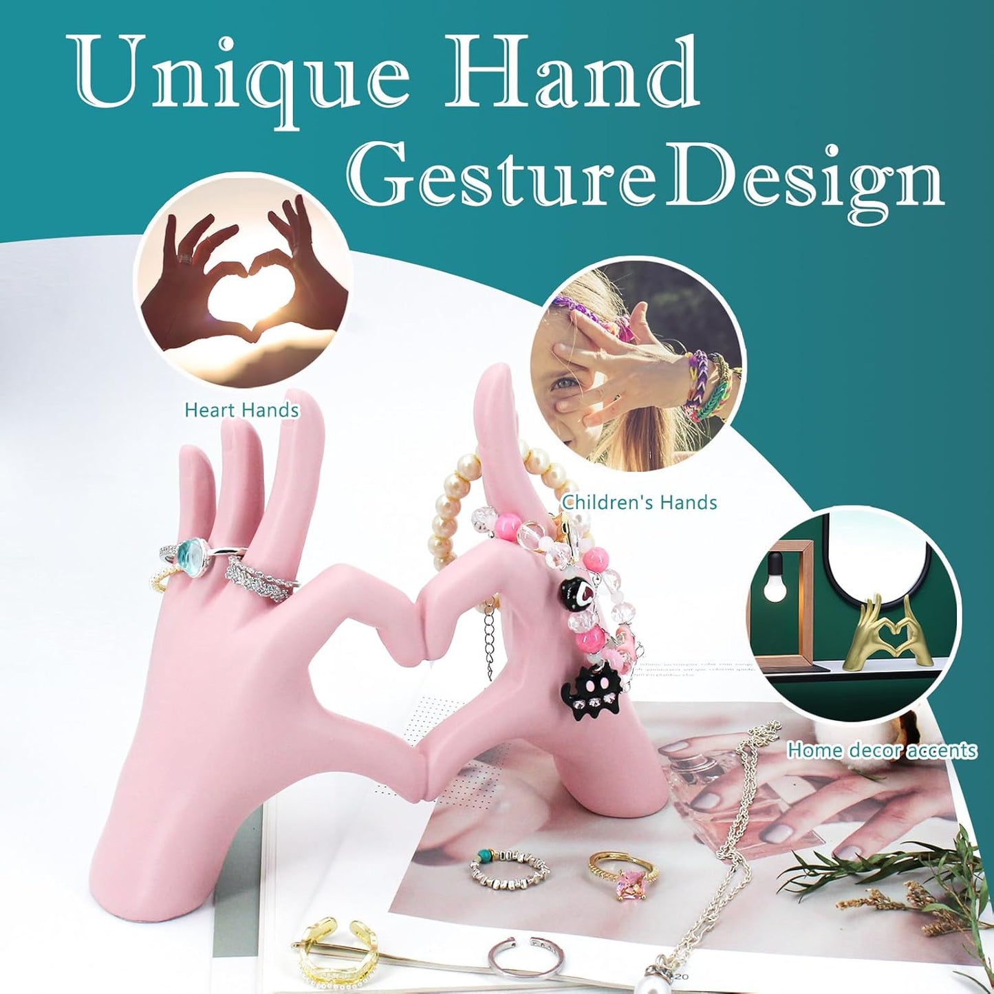 Accessoryway Pink Heart Hands Sculpture Decor - Valentines Day Decorations for Living Room, Bedroom, Office & Shelf Decor,Unique Heart Hands Ring Holder Display for Girls & Wedding Decorations