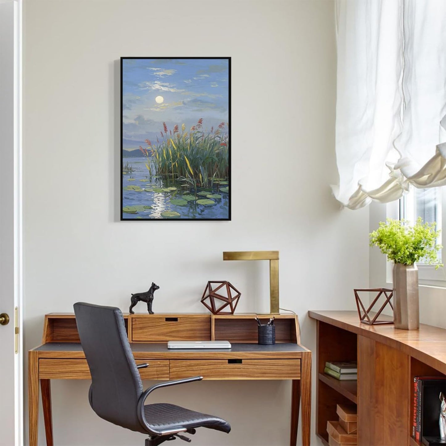 Landscape poster artwork art poster natural landscape painting reed marsh under the moonlight suitable for living room bedroom home wall