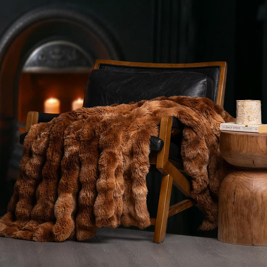 EVERGRACE Ultra Soft Luxury Fluffy Ridgeline Faux Rabbit Fur Throw Blanket, Thick Warm Bubble Throw for Bed, Cozy Plush Reversible Blankets for Couch, Chair, Sofa, Lion Caramel, 50x60 Inches, 870 GSM