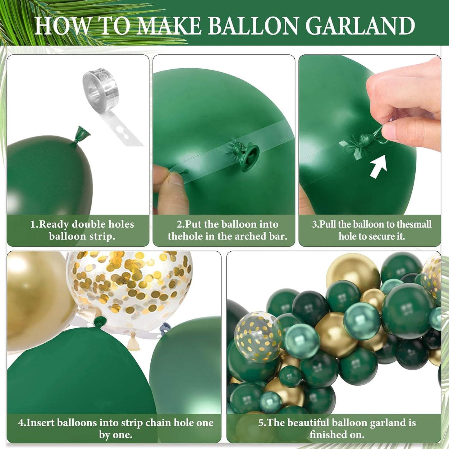 Amandir 153pcs Green and Gold Balloon Garland Arch Kit, Different Sizes 18 12 10 5 inch Green Latex Metallic Confetti Balloons for Graduation Birthday Anniversary Safari Party Decoration Supplies