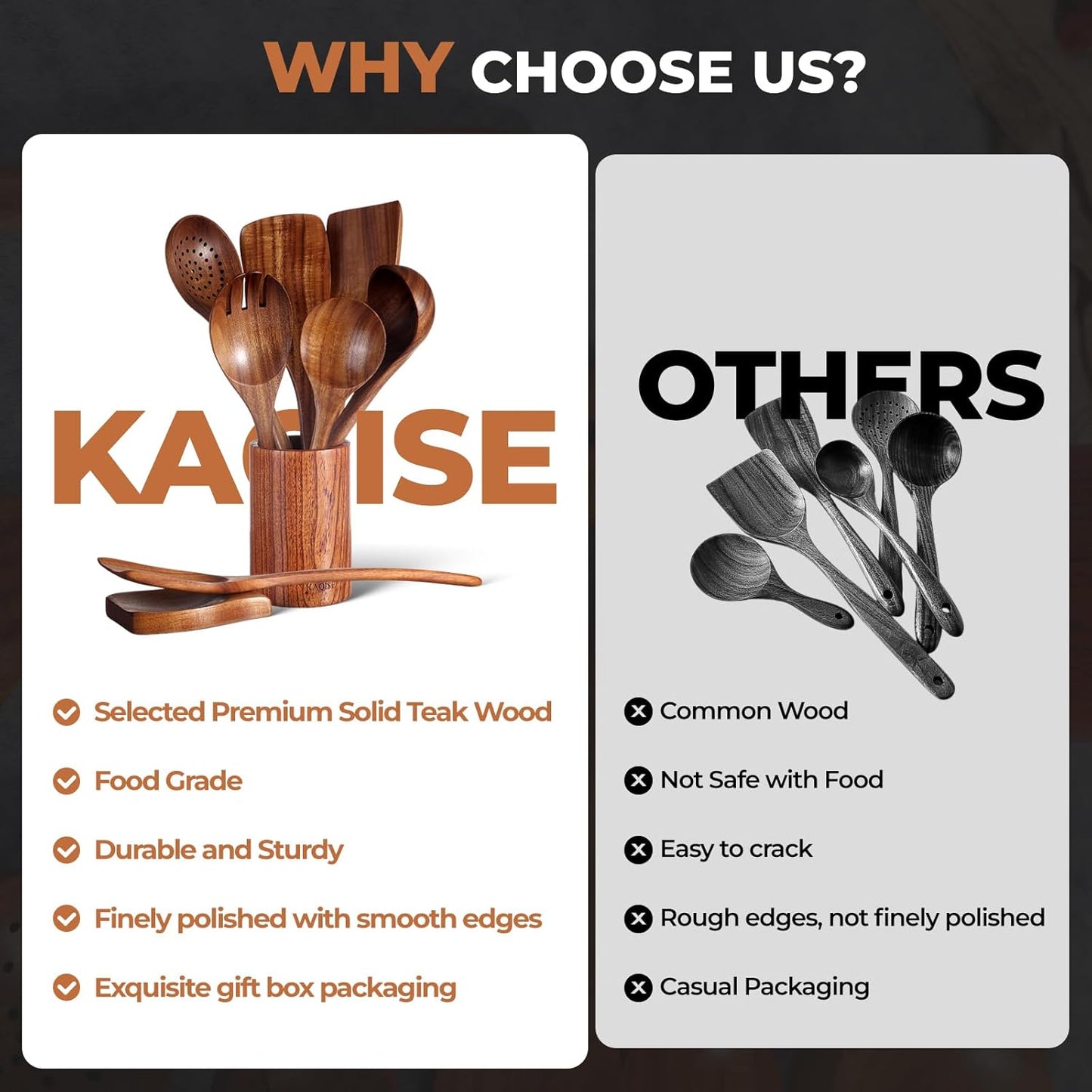 Wooden Spoons for Cooking, Kitchen Utensils Set, Wood Spatulas Soup Ladle Serving Spoons Teak Wooden Utensil Set（8 Pieces ）