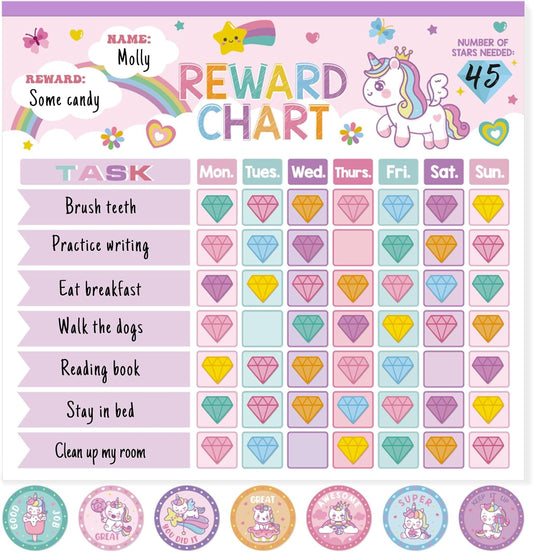 Reward Chart for Kids,Magnetic Behavior Chore Chart for Kids at Home,26 Little Hose Chore Charts,1960 Diamond Stickers,56 Reward Stickers,Incentive Chart to Develop Responsibility and Good Habits,Pink