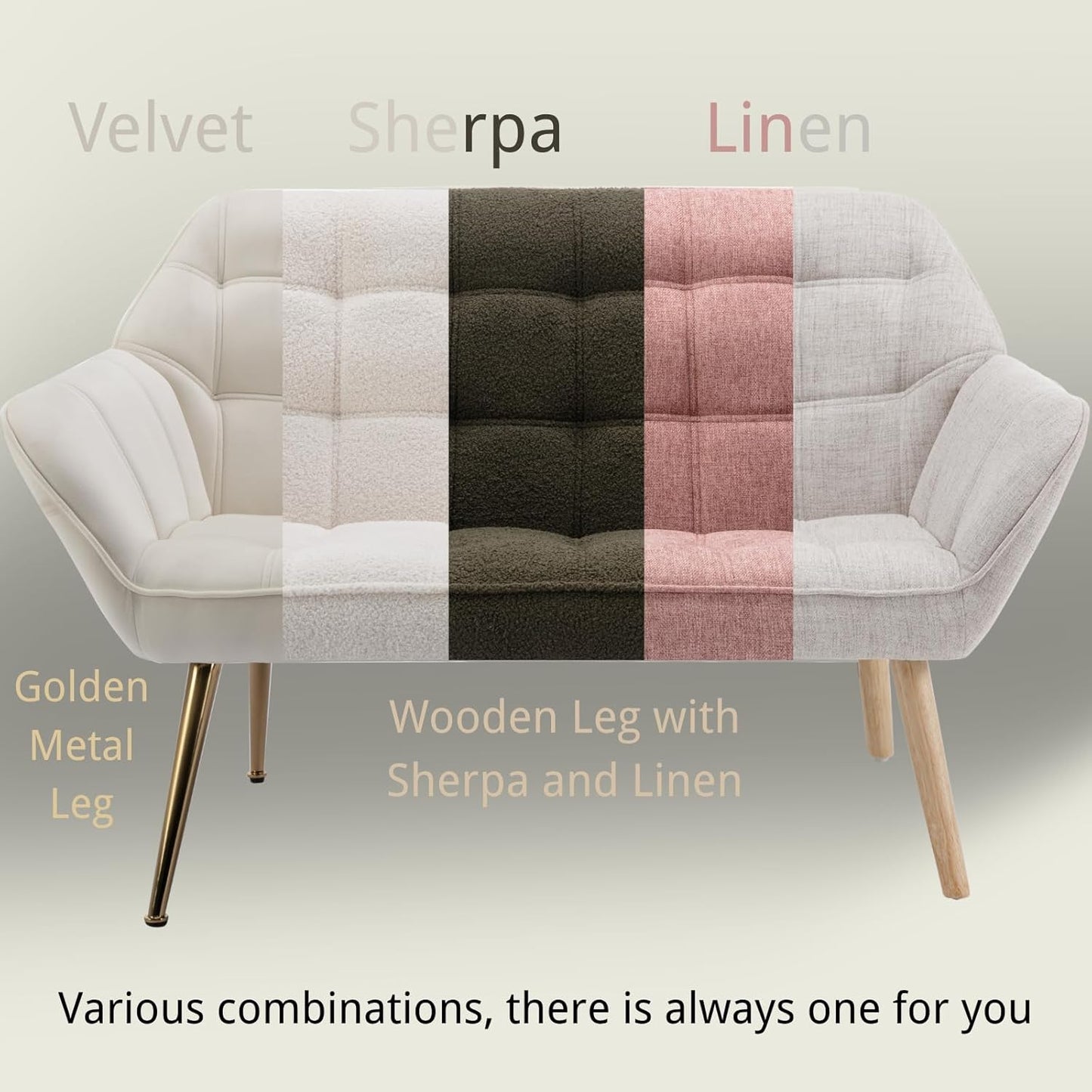 48”Small Loveseat Sofa, Modern Linen Upholstered Mini Couch 2-Seater Fluffy Love Seat with Quilting Backs and Wood Legs for Small Space Living Room, Bedroom, Beige