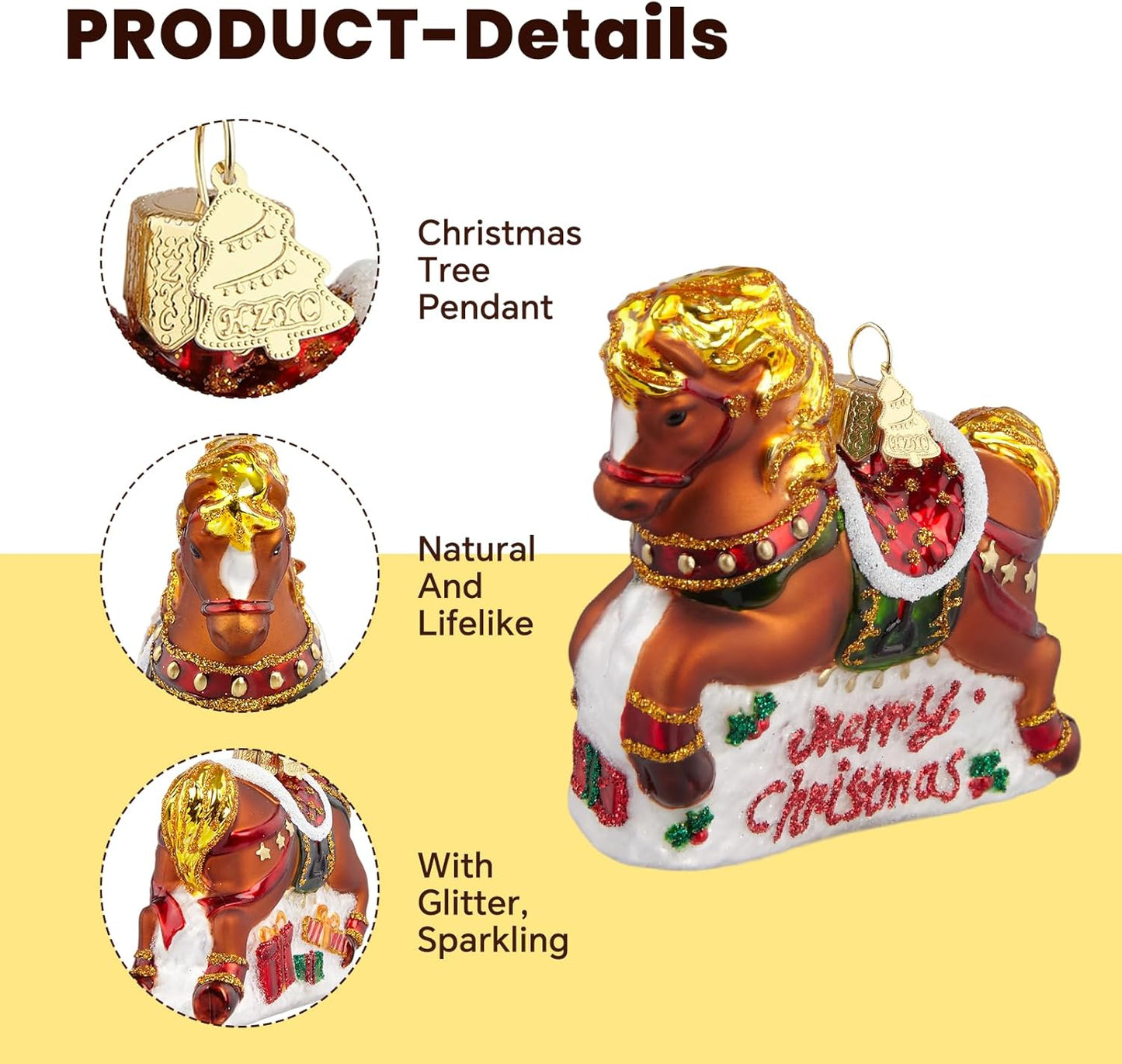 Horse Christmas Tree Ornaments,Hand-Blown Glass Ornaments for Tree,Short Legged Horse Collection Figurines Hanging Ornaments, Christmas Decorations for Animal Lovers Holiday Party Daily Gifts