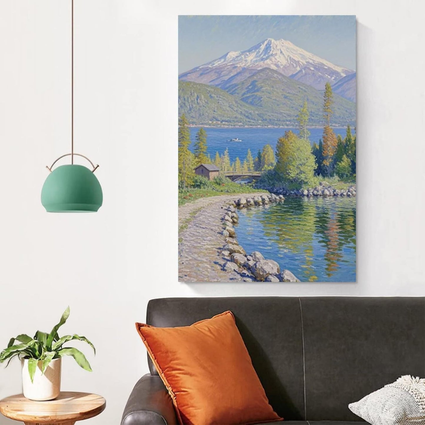 Color harmony mountain scenery blue sky lake wall painting suitable for living room natural scenery painting suitable for bedroom home decoration