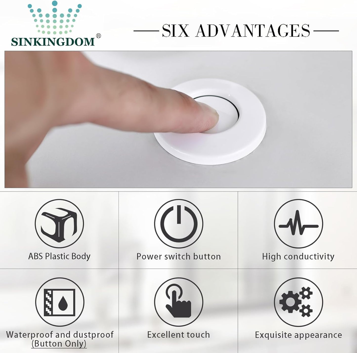 Garbage Disposal SinkTop Air Switch Kit,White with Long Button,Brass Made Cover,White