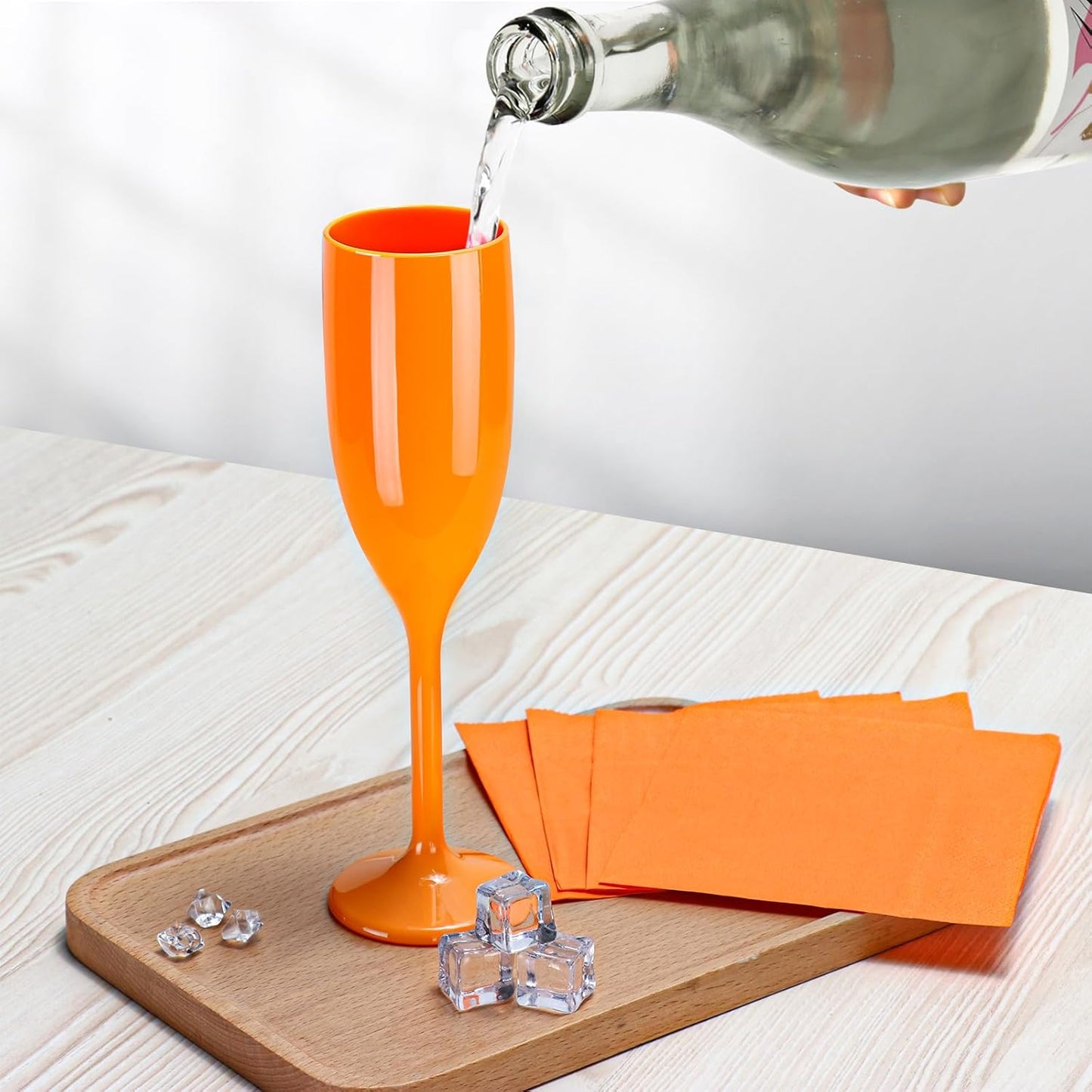 XUWAIDSGN Acrylic Champagne Flutes Toasting Glasses Unbreakable Mimosa Bar Reusable Wine Glasses Vintage Champagne Flutes Stemmed Drinking Cups 5.4 OZ for Christmas Birthday (10, Orange)